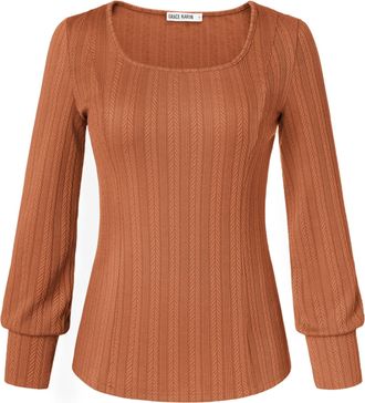 Grace Karin Womens Elegant Pullover Fall Winter Puffed Sleeve Tunic Tops for Christmas XL Orange