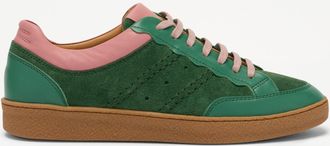 Russell & Bromley ROLLER Womens Dark Green Suede Scalloped Lace Up Trainer