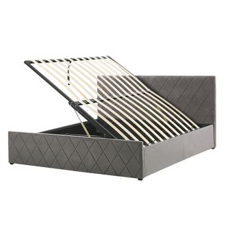 Beliani Cama Con Somier De Terciopelo Gris 160 X 200 Cm Almacenaje Cabecero Rochefort