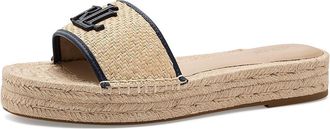 Lauren Ralph Lauren Polly Leather-Trim Raffia Espadrille Womens Sandals Natural/Refined Navy : 9.5 B - Medium