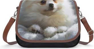 Generic White Pomeranian Crossbody Bags for Women Shoulder Messenger Bag Purse Handbags
