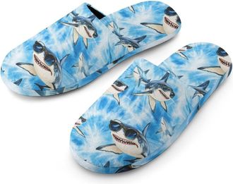 Generic Sharks Wearing Glasses Funny Mens Slippers Flannel Warm House Shoes with Rubber Anti-Slip Sole Slip On for Home Outdoor