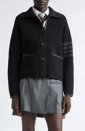 Thom Browne Double Face Pique Stitch Cardigan in Black at Nordstrom, Size 38