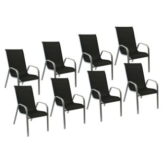 Happy Garden Pack De 8 Sillas Marbella En Textileno Negro Aluminio Gris