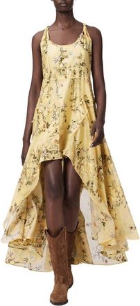 AllSaints Dorina Floral High-Low Maxi Dress in Carmel Pale Yellow at Nordstrom, Size 12 Us