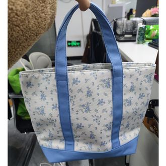 Generic Knot Floral Oxford Cloth Handbag Shoulder Bag (Blue)