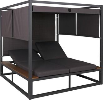 Hhg Non utilizzato] Lettino doppio reclinabile da esterno con parasole HHG 345b xl Bali 200x200x200cm alluminio tessuto grigio scuro