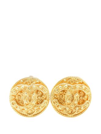 Chanel 1994 CC Gold Plated Round Clip On Earrings costume earrings - Oro