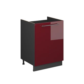 Vicco Mueble Bajo Para Fregadero Fame-line, Rojo Burdeos Alto Brillo/antracita, 60 Cm, Vicco