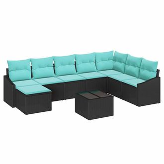 vidaXL Juego De Sof&aacute; Con Coj&iacute;n 9 Pcs Negro Rat&aacute;n Sint&eacute;tico Vidaxl