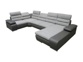 VENTE-UNIQUE.COM Sof&aacute; rinconera piel sint&eacute;tica 6 plazas gris 362x217cm