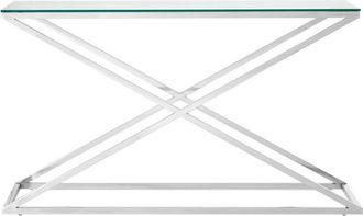 Premier Housewares Interiors by Premier Glass Top Criss Cross Console Table, Stainless Steel and Glass Console Table, Contemporary Hallway Table