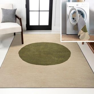 Jonathan Y Designs Cirkel Minimalist Geometric Dot Machine-Washable Area Rug in Cream/green at Nordstrom, Size 3Ft 0In X 5Ft 0In