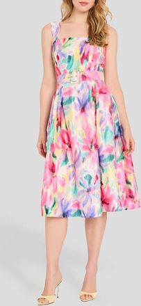 Tahari by ASL Print Crinkle Belted Fit & Flare Dress in Ivory Multi at Nordstrom, Size 14