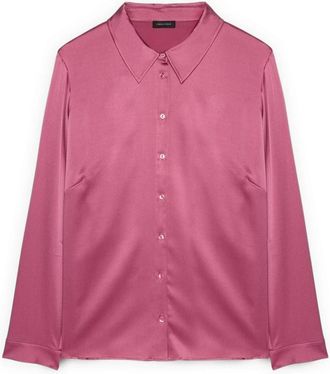 Fiorella Rubino Stretch Zijden Blouse met Klassieke Kraag - Dames - Overhemden - Roze - 4XL - Overhemden