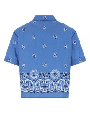 Miu Miu Womens Printed Poplin Shirt Azzurrobianco Coli-Trochusniloticus Camicie