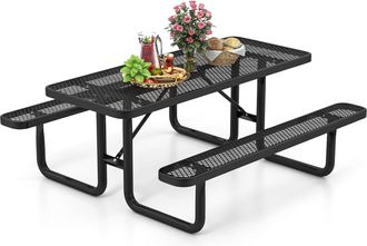 Costway Costway Conjunto Mesa Y Banco De Picnic De 8 Personas, Mesa De Camping Rectangular De Metal Revestida, 2 Bancos De Rejilla De Malla, Mueble Jard&iacute;n Ter