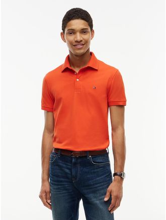 Tommy Hilfiger Mens Slim Fit Stretch Pique Polo - Brilliant Orange - XL