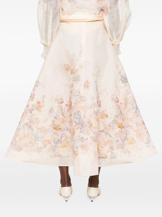 Zimmermann Floral Print Linen-Silk Skirt - Ecru