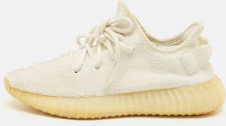 adidas Boost 350 V2 Triple Size 39.5 White Knit Fabric Low Top Sneakers
