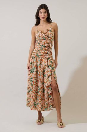 Sugarlips Heida Floral Bristol Ruched Maxi Dress In Multi