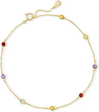 RS Pure by Ross-Simons Multi-Gemstone Station Anklet in 14kt Yellow Gold