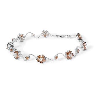 House of Brilliance 10K White Gold 4.0 Cttw Champagne Diamond Floral Cluster and Station Link Bracelet at Nordstrom