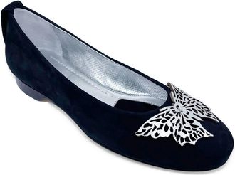 Robert Zur Womens Butterfly Flats In Black/silver Suede