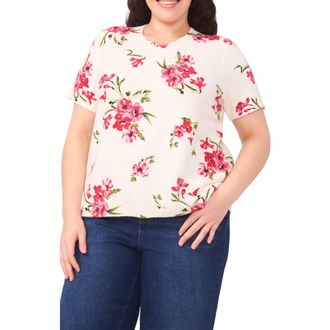 CeCe by Cynthia Steffe Floral Short Sleeve Sweater in New Ivory at Nordstrom, Size 2 X