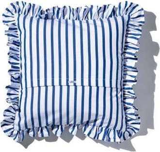 Puebco Shirt Fabric Ruffle Cushion Cover in White Stripe at Nordstrom