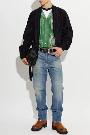 Versace Suede Jacket, Mens, Navy Blue