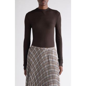 Acne Studios Semisheer Long Sleeve Rib T-Shirt in Dark Brown at Nordstrom, Size X-Small
