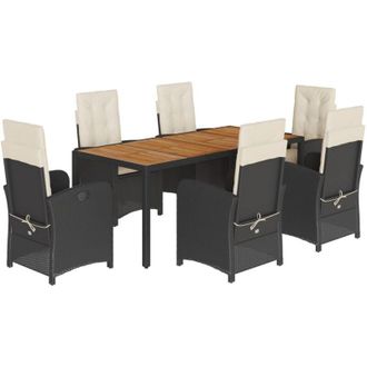 vidaXL Set De Comedor De Jard&iacute;n 7 Pzas Y Cojines Rat&aacute;n Sint&eacute;tico Negro Vidaxl
