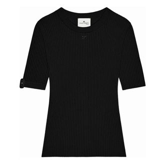 Courr&egrave;ges T-Shirts, female, Black, Size: M Rib-knit Logo Top