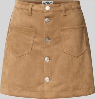 Only Eng anliegender Mini-Rock mit einreihiger Knopfleiste Modell AMAZING-STINA in Camel Melange, Größe XS