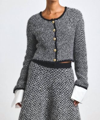 Derek Lam Sabine Herringbone Knit Cardigan In Black White