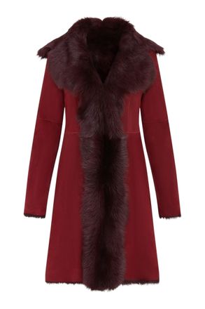 Infinity Leather Womens Female Burgundy Toscana Sheepskin Suede Trench Coat-Tbilisi - Size 20 UK