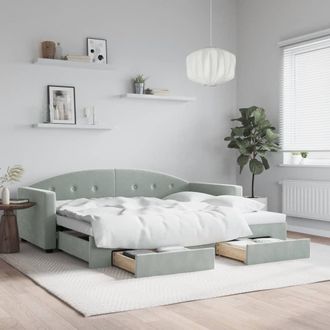 vidaXL Sof&aacute; Cama Nido Con Cajones Terciopelo Gris Claro 90x200 Cm Vidaxl