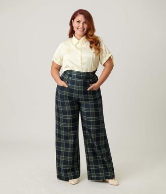Unique Vintage Plus Size 1940s Ginger Wide Leg Pants in Green at Nordstrom, Size 2X
