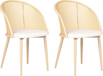 Beliani Beliani - Conjunto De 2 Sillas Retro Asiento De Tela Beige Claro Estructura Met&aacute;lica Efecto Madera Clara Respaldo De Trenza Vienesa Cornell