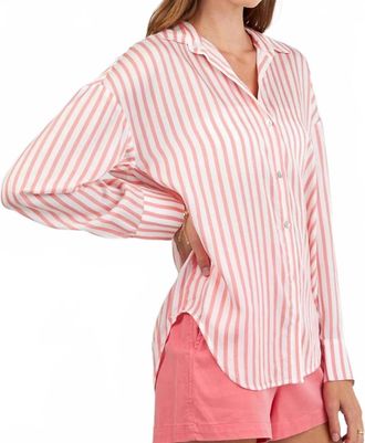 Bella Dahl Oversized Button Down In Wild Coral Stripe