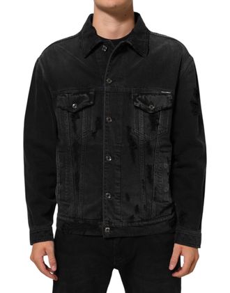Dolce & Gabbana Black Cotton Stretch Denim Blouson Mens Jacket