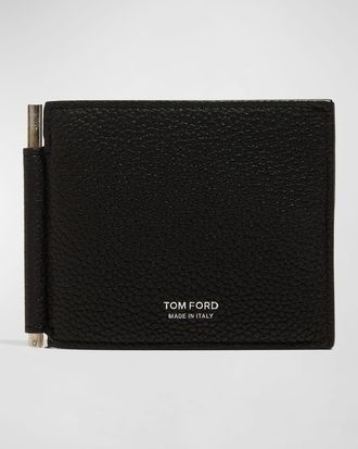 Tom Ford Mens T-Line Leather Money Clip Wallet