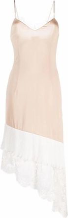 VETEMENTS Blush/Witte Kant-Panelen Asymmetrische Slip Jurk - Dames - Casual kleedjes - Beige - XS - Kleedjes