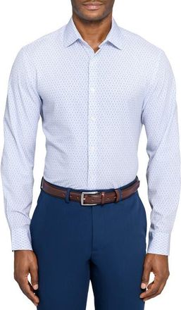 W.R.K Slim Fit Duo Geo Print Performance Dress Shirt in White/Blue at Nordstrom, Size 17.5 - R