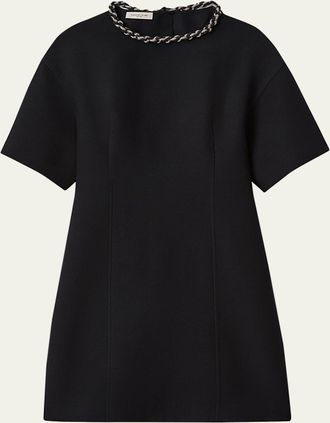 Lafayette 148 New York Rhinestone-Collar Crepe Shift Dress