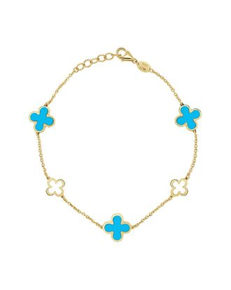 Italian Gold, Inc 14K Turquoise Station Chain Clover Bracelet