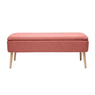 Miliboo Miliboo - Panchina contenitore in tessuto effetto velluto terracotta e legno massello chiaro L120 cm lars
