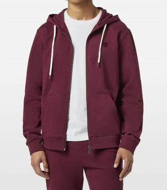 Scotch & Soda Logo Badge Long Sleeves Zip-Up Hoodie In Bordeaux