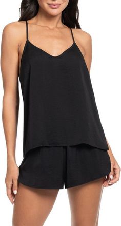Midnight Bakery Hammered Satin Camisole & Tap Shorts Pajamas in Black at Nordstrom, Size Small
